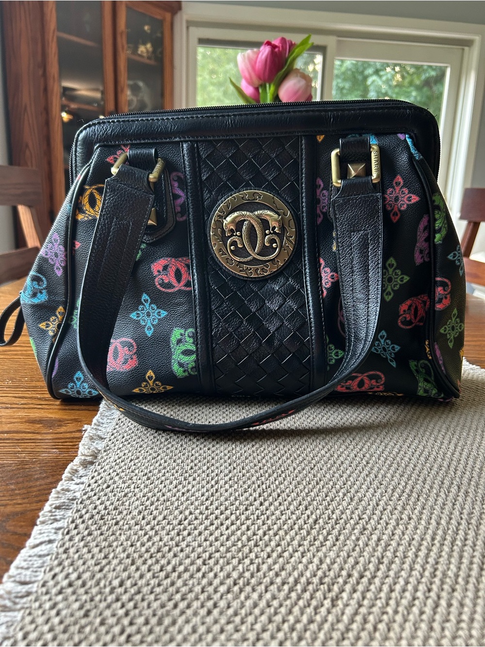 Original by Sharif Black Satchel with Multicolor Logo Accents